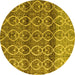 Round Machine Washable Abstract Yellow Modern Rug, wshabs4762yw