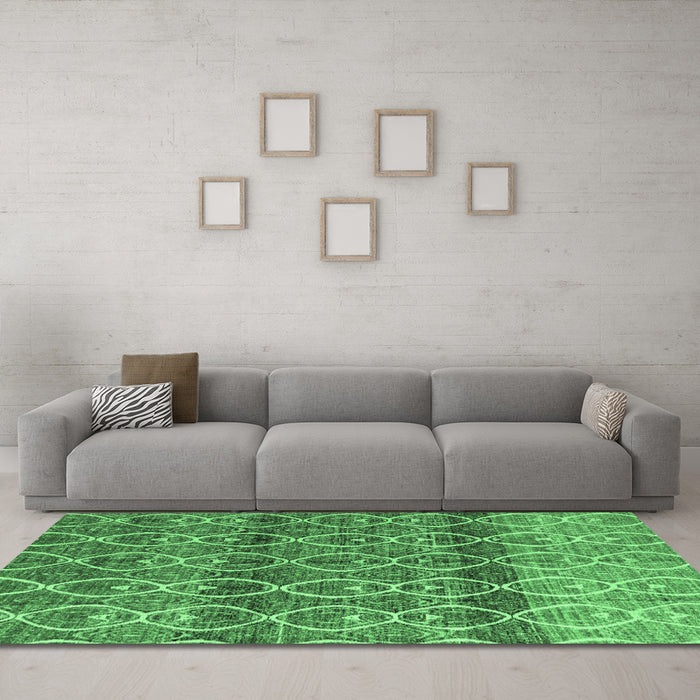 Machine Washable Abstract Emerald Green Modern Area Rugs in a Living Room,, wshabs4762emgrn