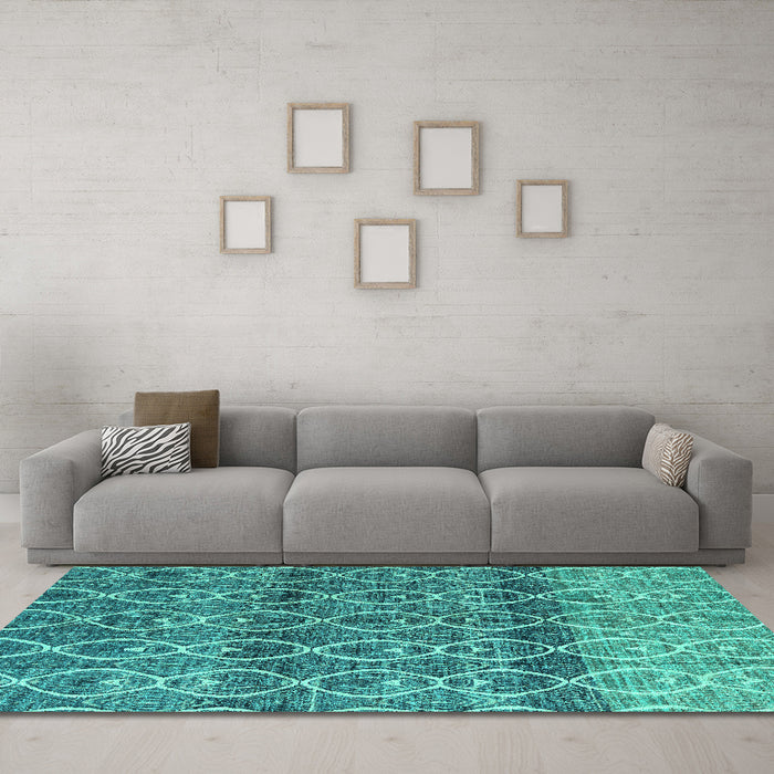 Machine Washable Abstract Turquoise Modern Area Rugs in a Living Room,, wshabs4762turq