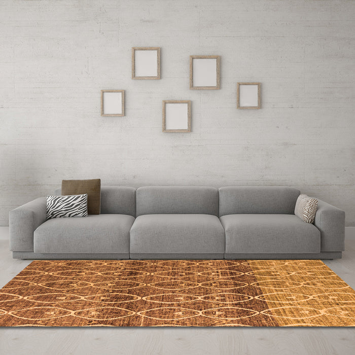 Machine Washable Abstract Orange Modern Area Rugs in a Living Room, wshabs4762org