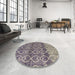 Round Machine Washable Abstract Sage Green Rug in a Office, wshabs4762