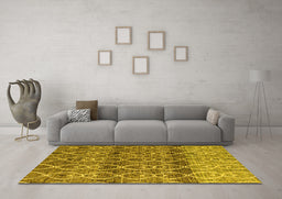Machine Washable Abstract Yellow Modern Rug in a Living Room, wshabs4762yw