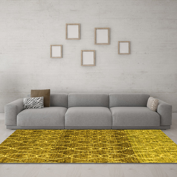 Machine Washable Abstract Yellow Modern Rug in a Living Room, wshabs4762yw