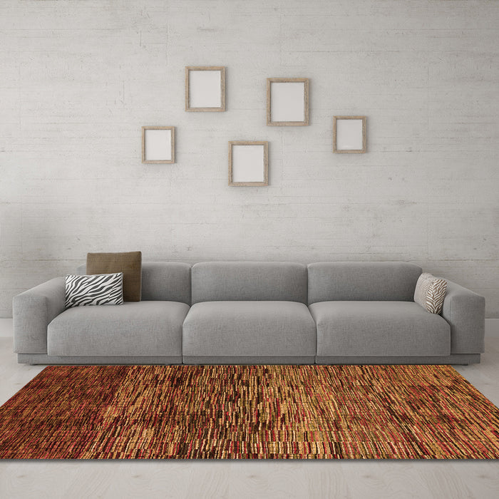 Machine Washable Abstract Orange Modern Area Rugs in a Living Room, wshabs4763org