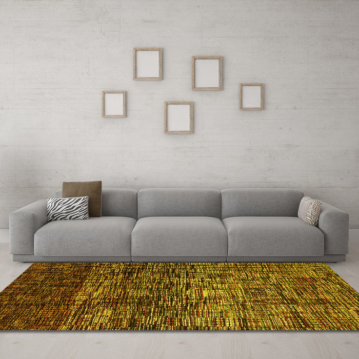 Machine Washable Abstract Yellow Modern Rug in a Living Room, wshabs4763yw
