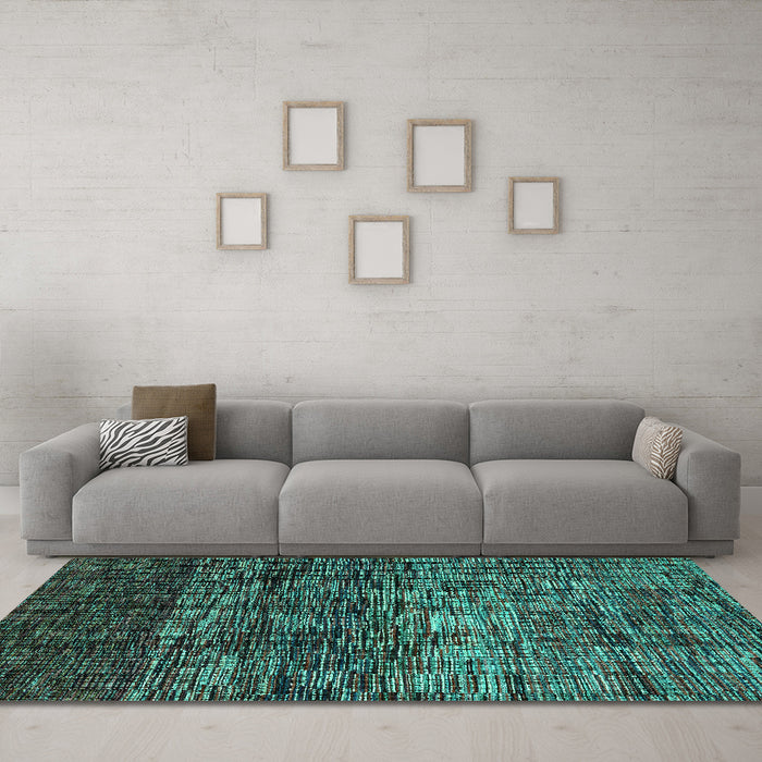 Machine Washable Abstract Turquoise Modern Area Rugs in a Living Room,, wshabs4763turq