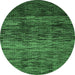 Round Machine Washable Abstract Emerald Green Modern Area Rugs, wshabs4763emgrn