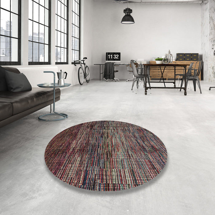 Round Machine Washable Abstract Rose Dust Purple Rug in a Office, wshabs4763