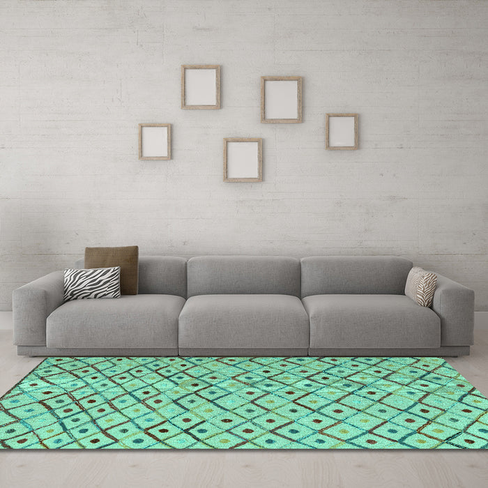 Machine Washable Abstract Turquoise Modern Area Rugs in a Living Room,, wshabs4764turq