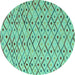 Round Machine Washable Abstract Turquoise Modern Area Rugs, wshabs4764turq