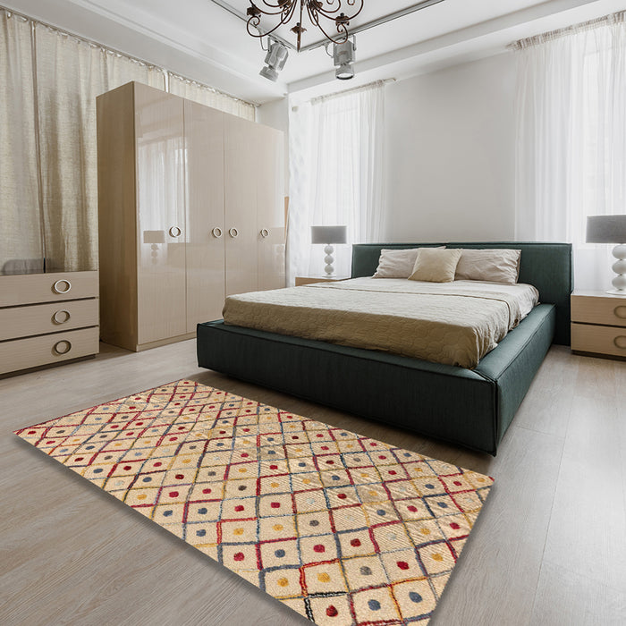 Machine Washable Abstract Gold Brown Rug in a Bedroom, wshabs4764