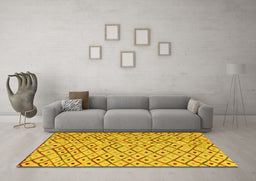 Machine Washable Abstract Yellow Modern Rug in a Living Room, wshabs4764yw