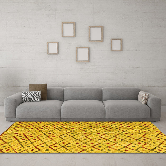 Machine Washable Abstract Yellow Modern Rug in a Living Room, wshabs4764yw