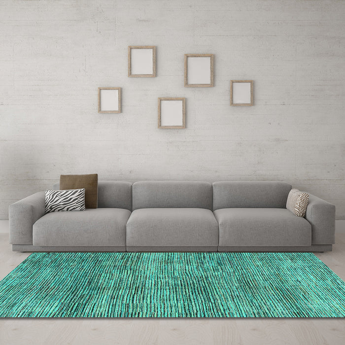 Machine Washable Abstract Turquoise Modern Area Rugs in a Living Room,, wshabs4765turq