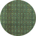 Round Machine Washable Abstract Turquoise Modern Area Rugs, wshabs4766turq