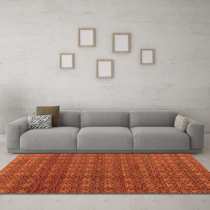 Machine Washable Abstract Orange Modern Area Rugs in a Living Room, wshabs4766org