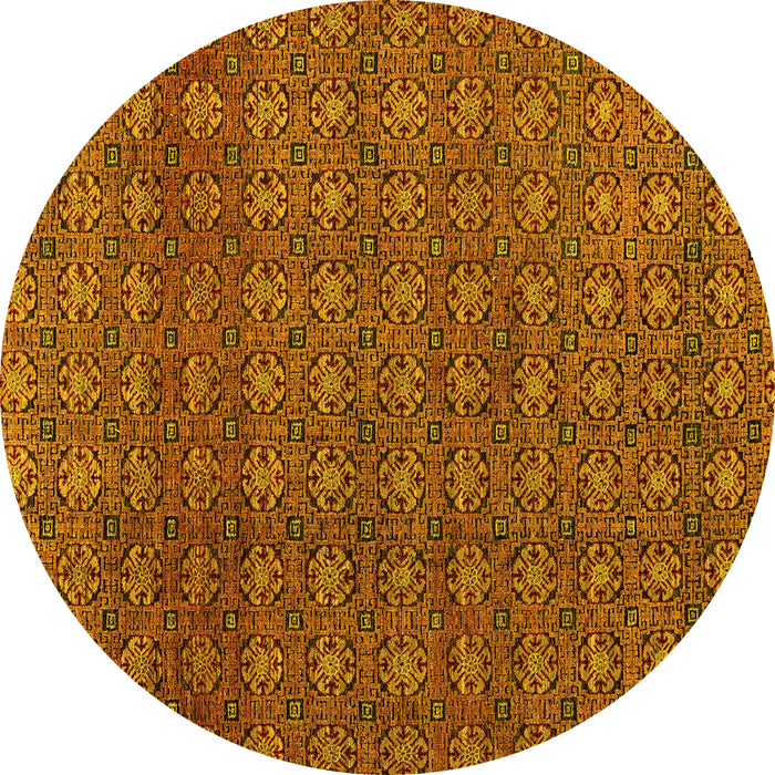 Round Abstract Yellow Modern Rug, abs4766yw