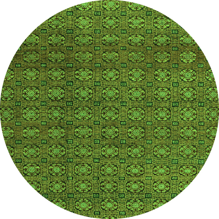 Round Machine Washable Abstract Green Modern Area Rugs, wshabs4766grn