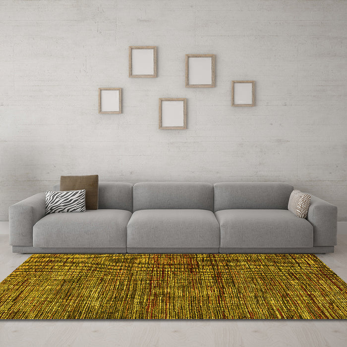 Machine Washable Oriental Yellow Modern Rug in a Living Room, wshabs4769yw
