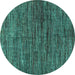 Round Machine Washable Oriental Turquoise Modern Area Rugs, wshabs4769turq