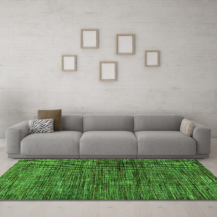 Machine Washable Oriental Green Modern Area Rugs in a Living Room,, wshabs4769grn