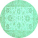 Round Oriental Turquoise Traditional Rug, abs476turq