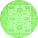 Round Machine Washable Oriental Green Traditional Area Rugs, wshabs476grn