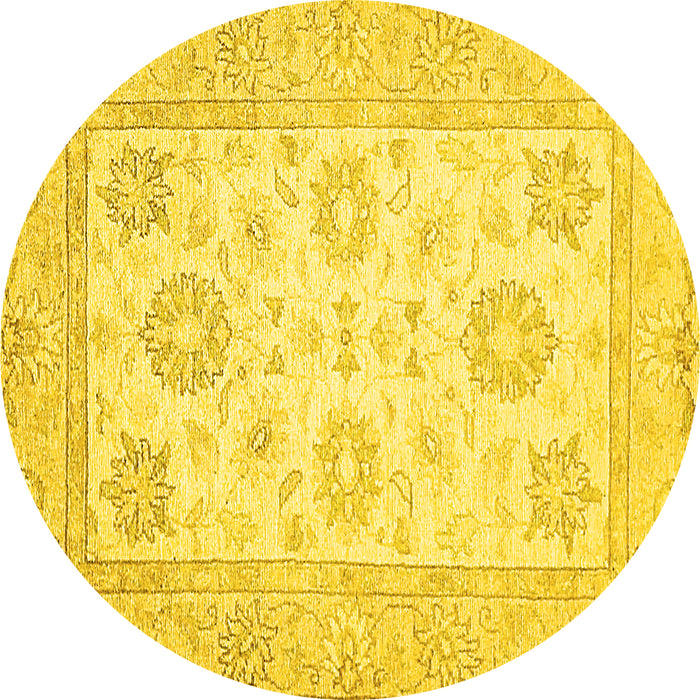 Round Machine Washable Oriental Yellow Traditional Rug, wshabs476yw