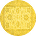 Round Machine Washable Oriental Yellow Traditional Rug, wshabs476yw