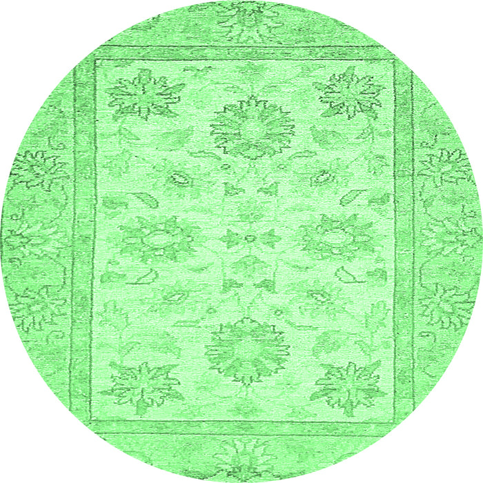 Round Machine Washable Oriental Emerald Green Traditional Area Rugs, wshabs476emgrn