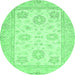 Round Machine Washable Oriental Emerald Green Traditional Area Rugs, wshabs476emgrn