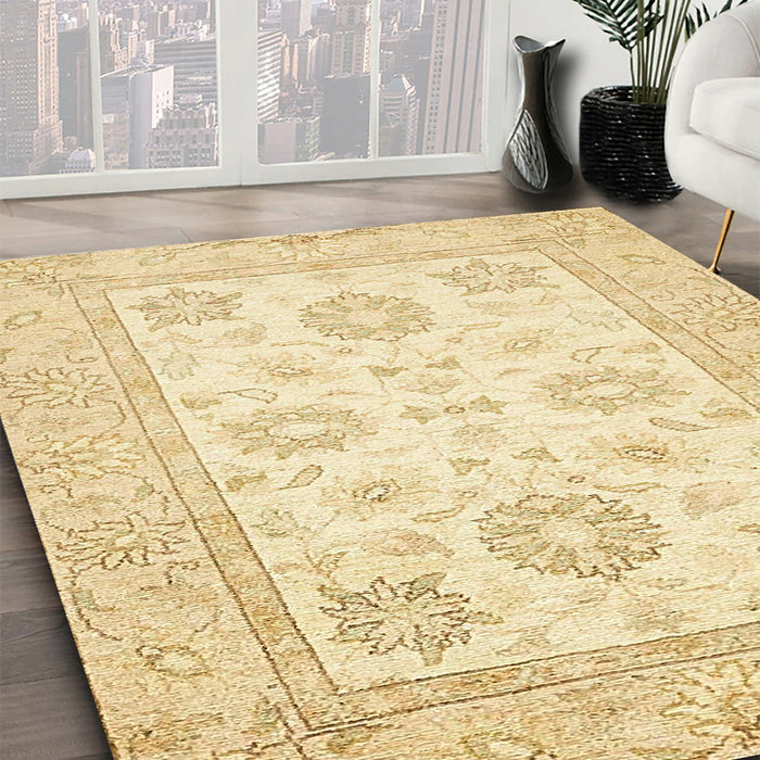 Abstract Sun Yellow Oriental Rug in Family Room, abs476