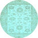 Round Machine Washable Oriental Light Blue Traditional Rug, wshabs476lblu