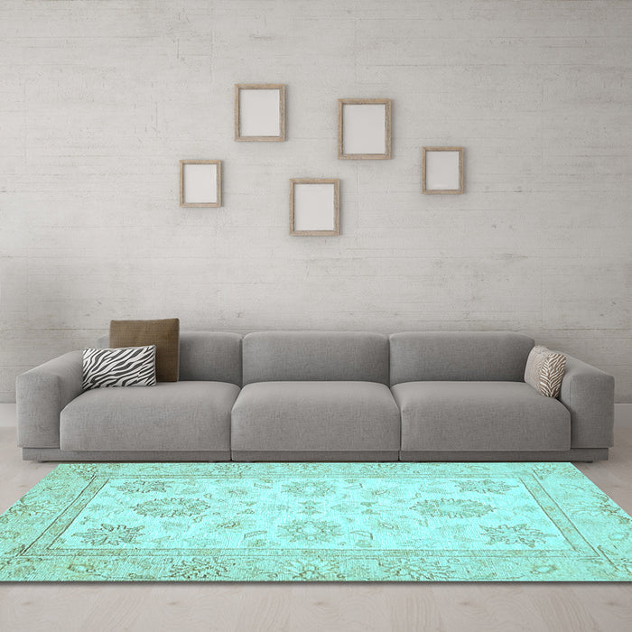 Machine Washable Oriental Light Blue Traditional Rug in a Living Room, wshabs476lblu