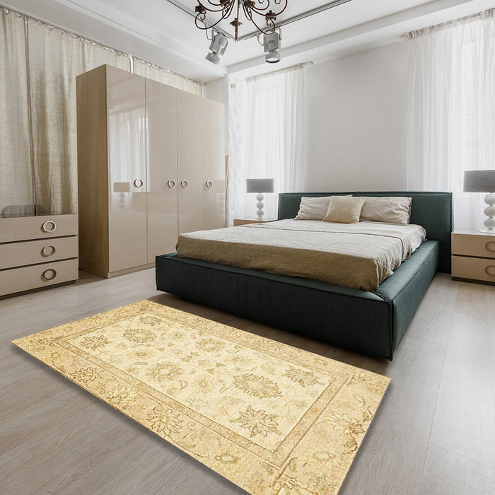 Abstract Sun Yellow Oriental Rug in a Bedroom, abs476