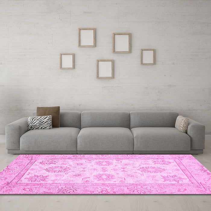Machine Washable Oriental Pink Traditional Rug in a Living Room, wshabs476pnk