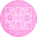 Round Machine Washable Oriental Pink Traditional Rug, wshabs476pnk