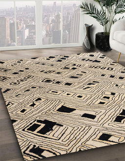 Abstract Deep Peach Orange Oriental Rug in Family Room, abs4770