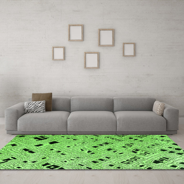 Machine Washable Oriental Green Modern Area Rugs in a Living Room,, wshabs4770grn