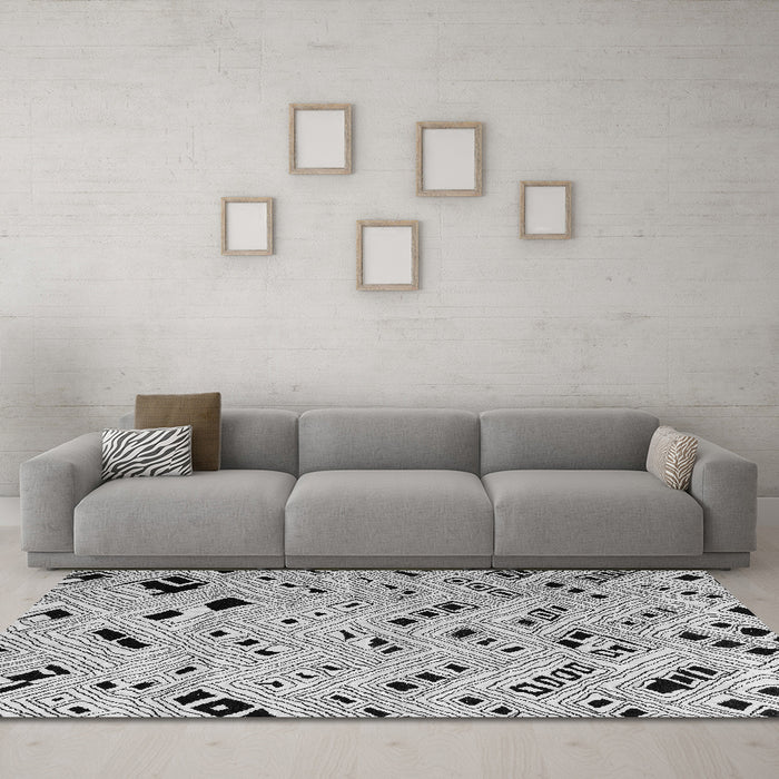 Machine Washable Oriental Gray Modern Rug in a Living Room,, wshabs4770gry