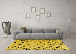 Machine Washable Oriental Yellow Modern Rug in a Living Room, wshabs4770yw