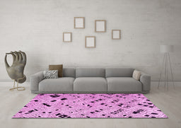 Machine Washable Oriental Pink Modern Rug in a Living Room, wshabs4770pnk