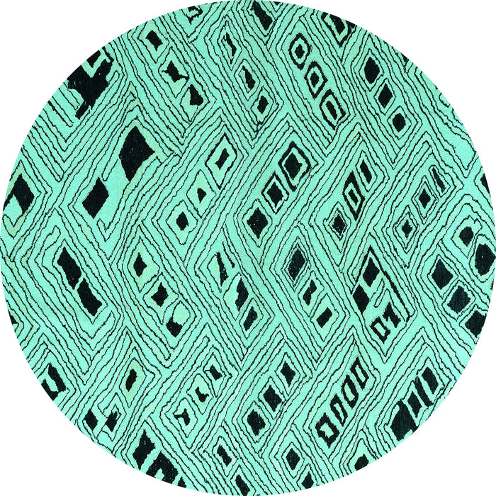 Round Machine Washable Oriental Turquoise Modern Area Rugs, wshabs4770turq