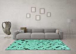 Machine Washable Oriental Turquoise Modern Area Rugs in a Living Room,, wshabs4770turq