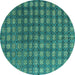 Round Machine Washable Oriental Turquoise Modern Area Rugs, wshabs4771turq