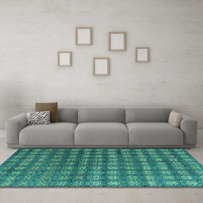 Machine Washable Oriental Turquoise Modern Area Rugs in a Living Room,, wshabs4771turq