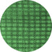 Round Machine Washable Oriental Emerald Green Modern Area Rugs, wshabs4771emgrn