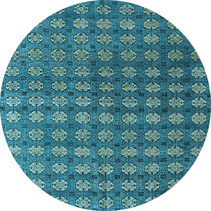 Round Machine Washable Oriental Light Blue Modern Rug, wshabs4771lblu