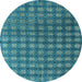 Round Machine Washable Oriental Light Blue Modern Rug, wshabs4771lblu