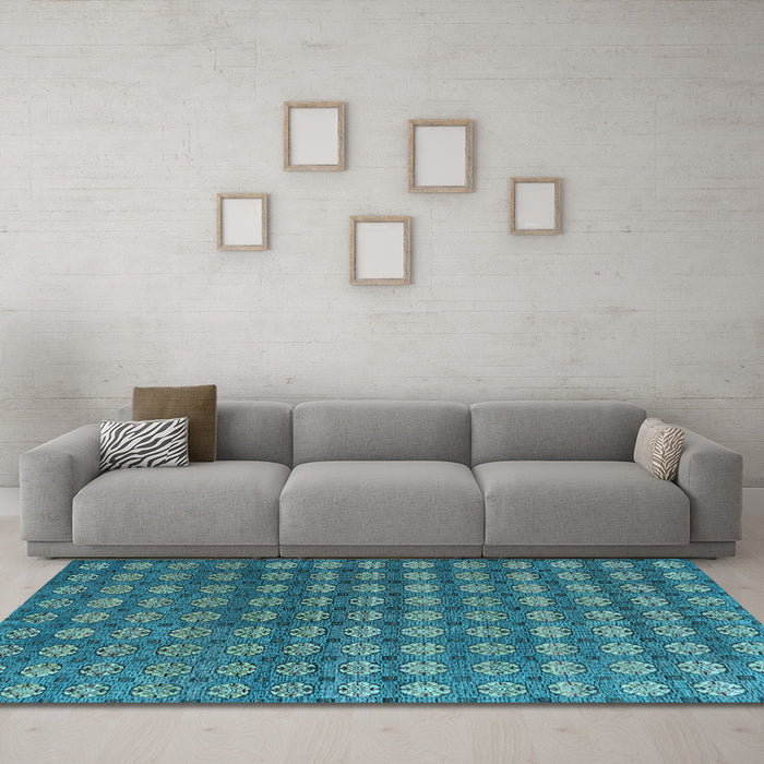 Machine Washable Oriental Light Blue Modern Rug in a Living Room, wshabs4771lblu